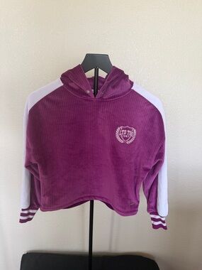 Limited Too Purple and White Cropped Hoodie Sweatshirt